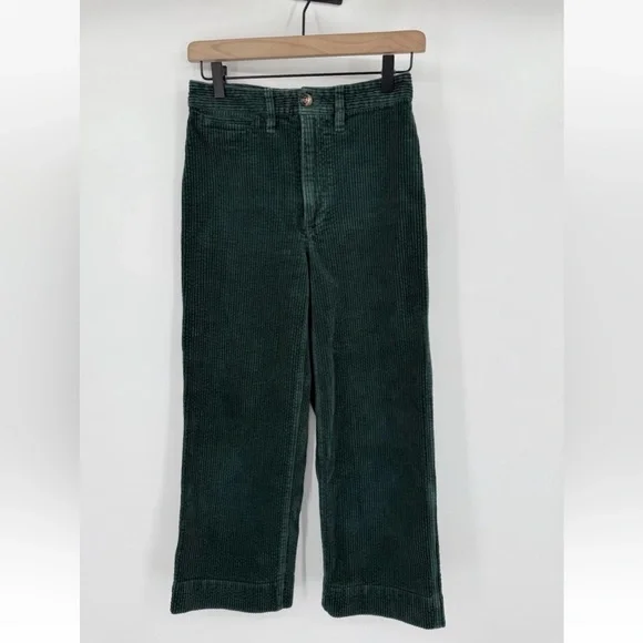 Madewell Slim Emmett Smoky Spruce Green Corduroy Crop Wide Leg Pants - Picture 3 of 8